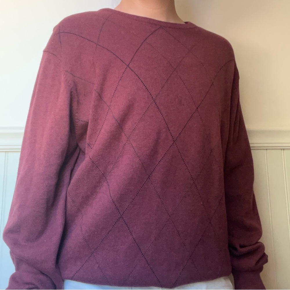 Grandpacore Preppy Knit Men’s Maroon Argyle Sweater L